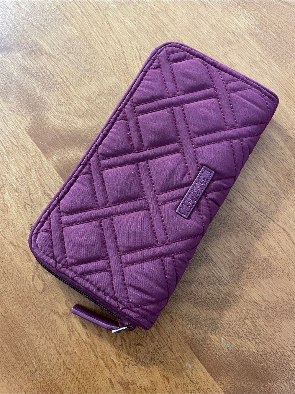 Vera Bradley Quilted RFID Zip Wallet in Maroon - Picture 1 of 11